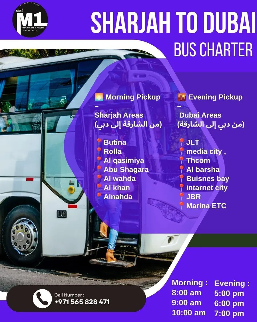 Passenger boarding M1 CarLift bus — pick and drop service Sharjah Dubai