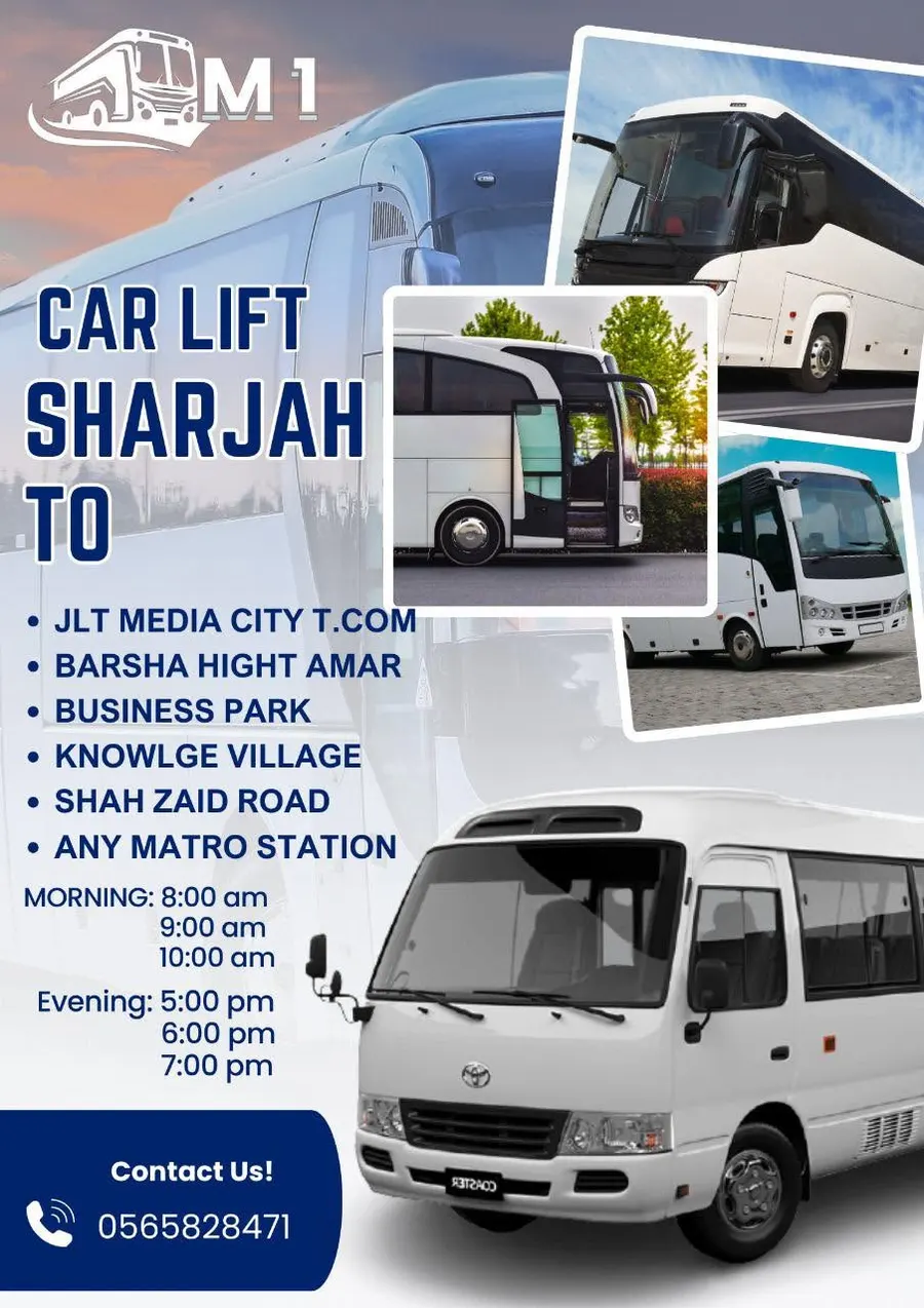 Car lift from Sharjah to JLT, Media City, Business Bay, Al Barsha, Internet City