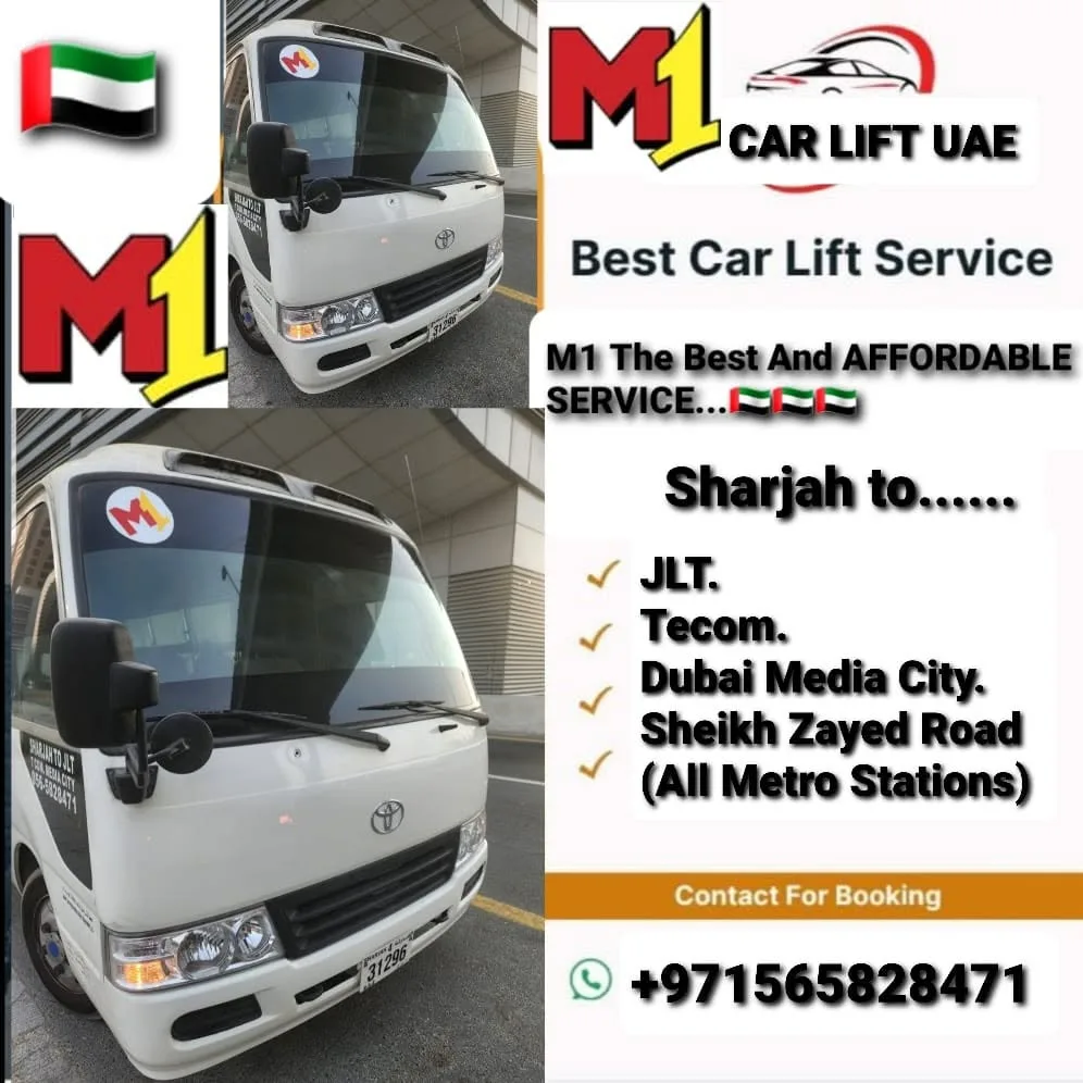 M1 CarLift UAE — Toyota Coaster minibus for Sharjah to Dubai car lift service